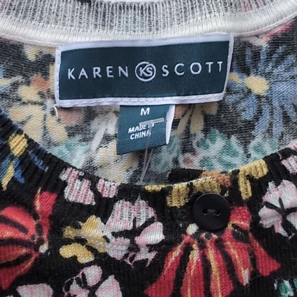 NWT Karen Scott Multicolor Floral Field Flowers Cardigan M - Picture 4 of 8